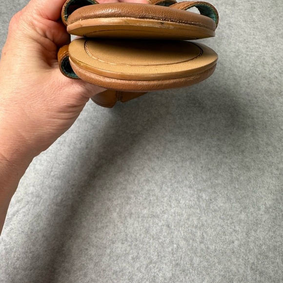 Roan Somerville Tan Leather Slide Sandals Womens 10 Flat Boho Teal Lining - Picture 7 of 12